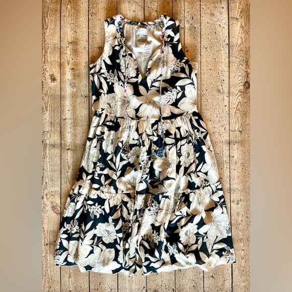 Johnny Was Jade Juliette Silk Tiered A-Line Dress Floral Black Beige M - Picture 2 of 10